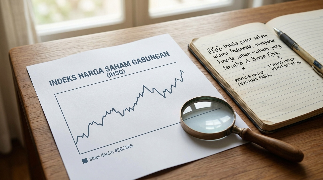 Grafik garis indeks tercetak di kertas dengan kaca pembesar di sampingnya